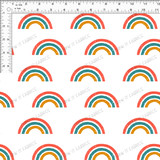 Rainbows scattered on a cream background.