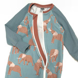 Elephants on Blue - Footie Cuff Romper