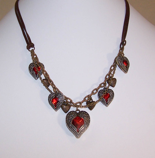 P-147 Red Hearts, leather and antique brass