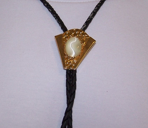 White Snake Eye Stone Bolo Tie 15-029