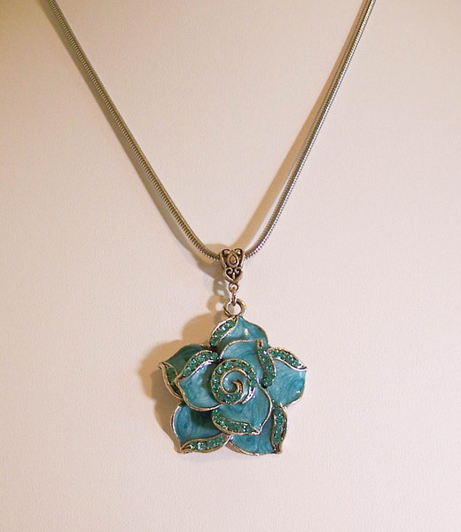 P-102 Blue rose flower pendant