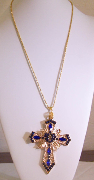 Large cross with blue rhinestones