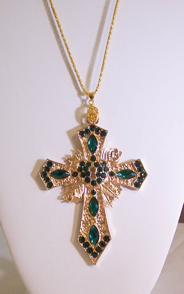 P-121 cross with emerald green rhinestones