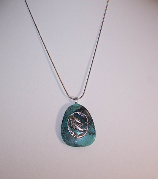 P-158 whales on turquoise pendant