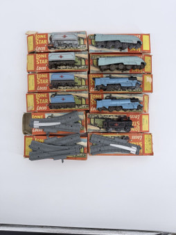 Lot of 12 DieCast Lone Star Locos Trains, Cars, and Tracks