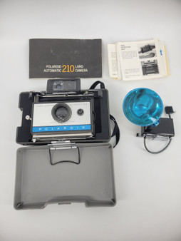 Vintage Polaroid 210 Land Camera with Diamond Case, Bulb Accessory, and Film