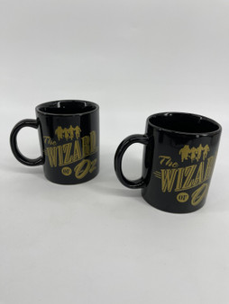 Vintage Tall Wizard Of Oz Coffee Cups Black With Gold Letters Pair