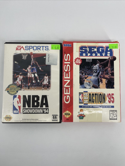 NBA Showdown '94 & NBA Action '95 (Sega Genesis, 1994) Cart and Case | Tested