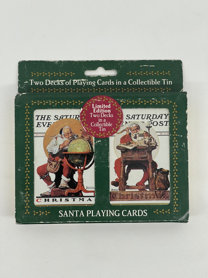 1996 Norman Rockwell Saturday Evening Post Santa Playing Cards Two Decks Tin NEW