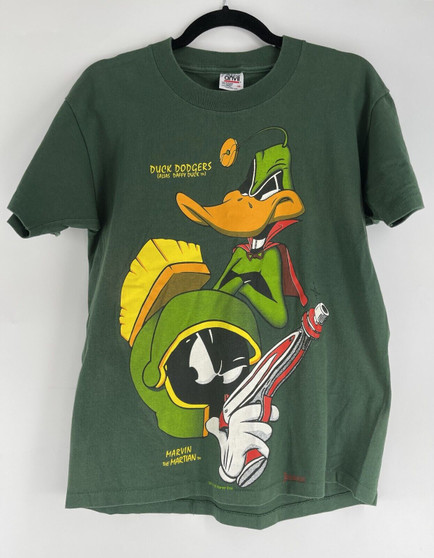 Vintage 1993 Print T-Shirt Duck Dodgers & Marvin The Martian Looney Tunes Size M