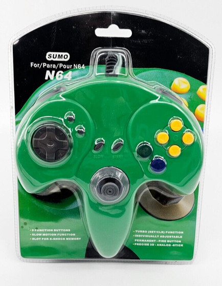 Sumo 9 Function Turbo Green Wired N64 Controller 6ft Cord - Sealed