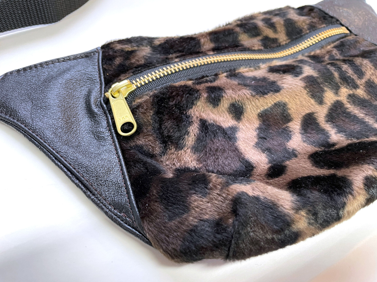 FSB1066-BROWN Patterned Faux Fur Sling Bag / Fanny Pack / Belt Bag