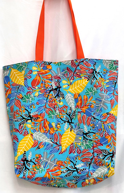 Colorful Leaves & Berries on blue Grocery and Market Shopping Tote