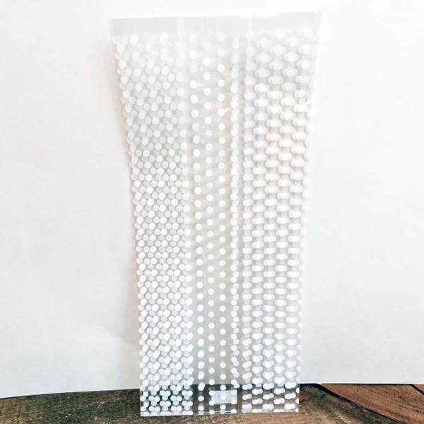 Small White Dots, 10 Printed Cello Treat Bags, 4" x 2.5" x 9.5"