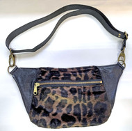 Faux Fur and Genuine Leather Fanny Pack / Sling Bag, Upcycled and Repurposed from Coats, Detachable Strap fits 39"-58" Waist