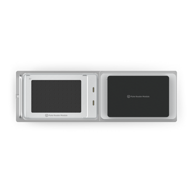 The Opentrons Flex Absorbance Plate Reader Module GEN1. Used to fully automate protein quantification, sample normalization, cell viability assays, and bacterial growth monitoring.