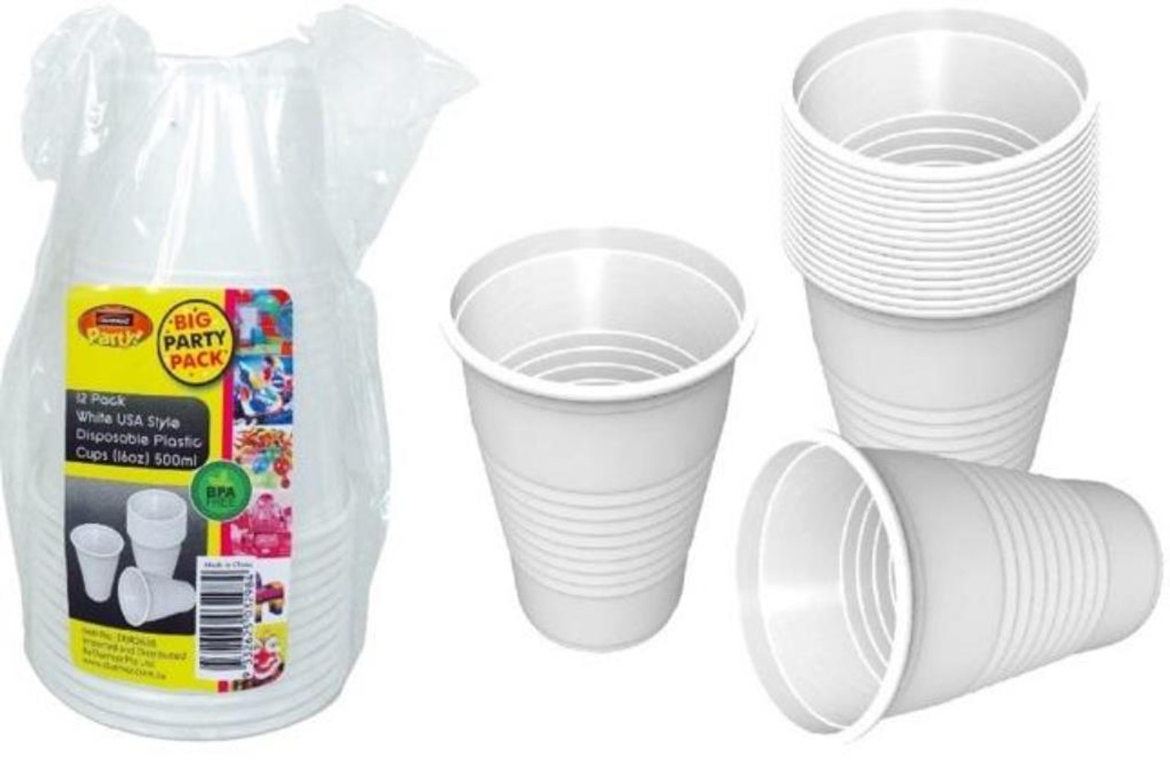 white plastic party cups