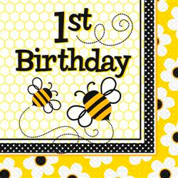 BUSY BEES 16 LUNCHEON NAPKINS - 1st BIRTHDAY