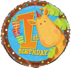 JUNGLE PARTY 1st BIRTHDAY 45cm (18") FOIL BALLOON PACKAGED