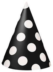 DOTS BLACK 8 PARTY HATS