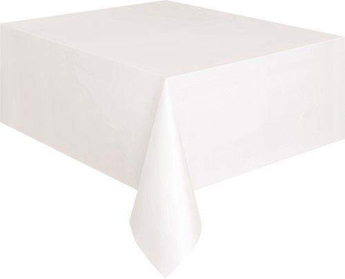 WHITE UNIQUE PLASTIC TABLECOVER RECTANGLE 137cm X 274cm (54" X 108")