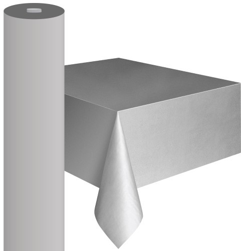 SILVER METEOR PLASTIC TABLECOVER ROLL 122cm W X 30m L (48"X100')
