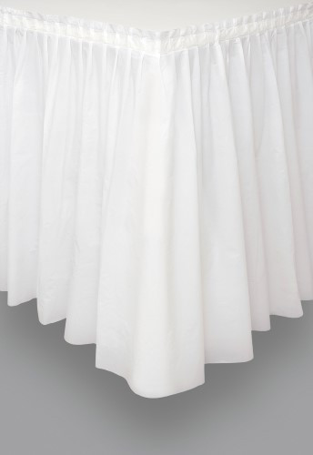 BRIGHT WHITE PLASTIC TABLESKIRT 73cm X 4.3m (29"X14')