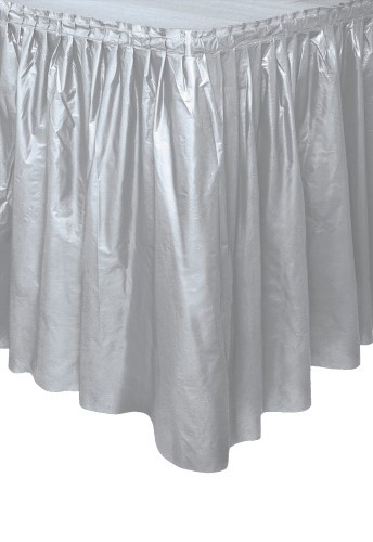 SILVER PLASTIC TABLESKIRT 73cm X 4.3m (29"X14')