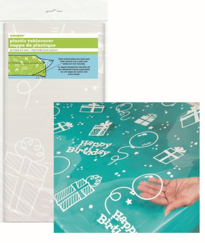 HAPPY BIRTHDAY CLEAR TABLECOVER 137cm X 274cm (54" X 108")