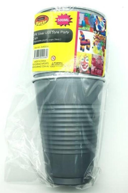12Pk 500ML American Party Cups - Silver