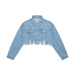Women's Crop Raw Hem Denim Jacket