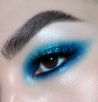 blue mirco shot of eyeshadow and eyeliner