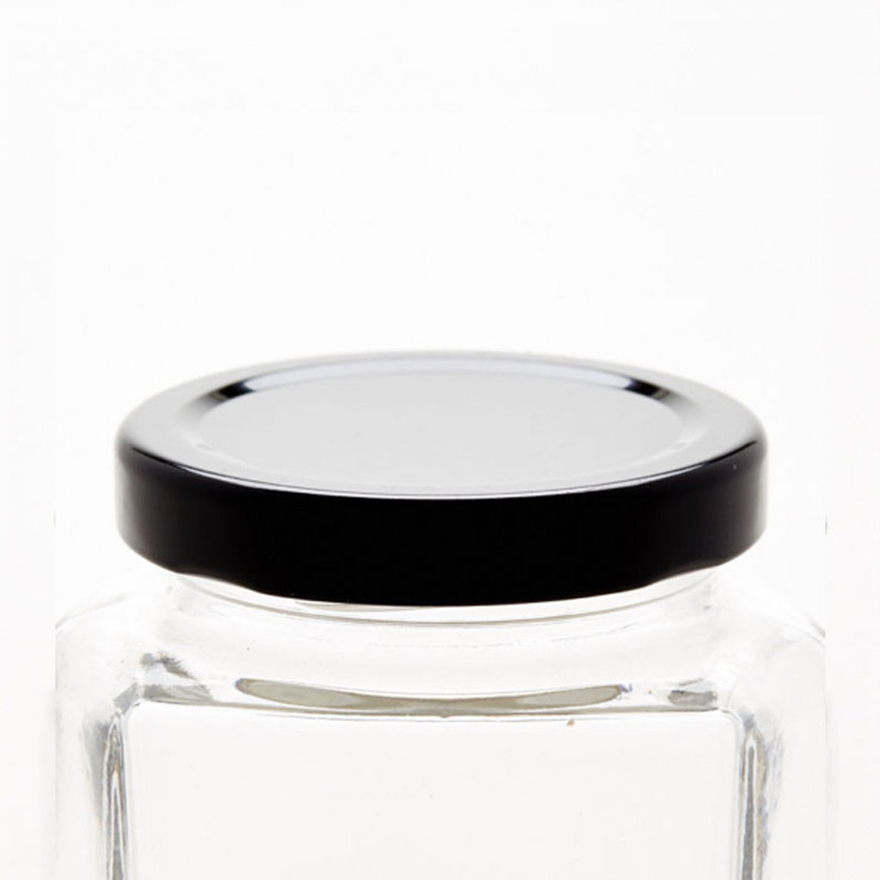 CycleMore 6oz Hexagon Glass Jars with Black Lids, Clear Glass