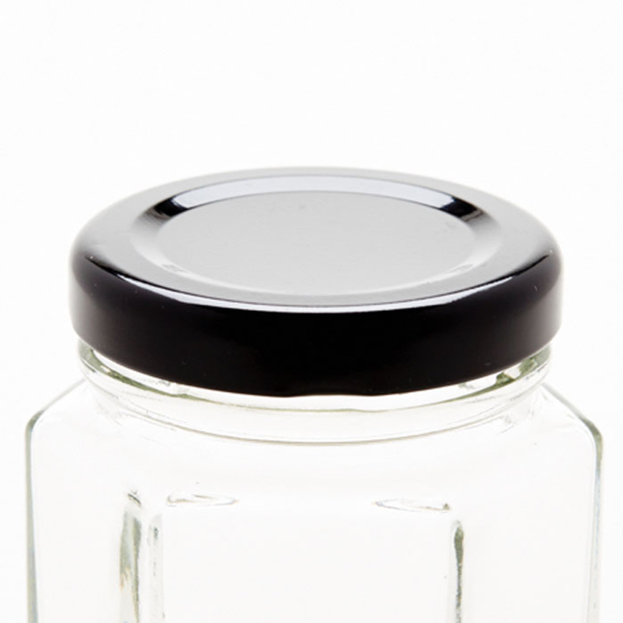 Pack of 6 - 12oz Hexagonal Glass Food Jar With Black Twist Off Lid