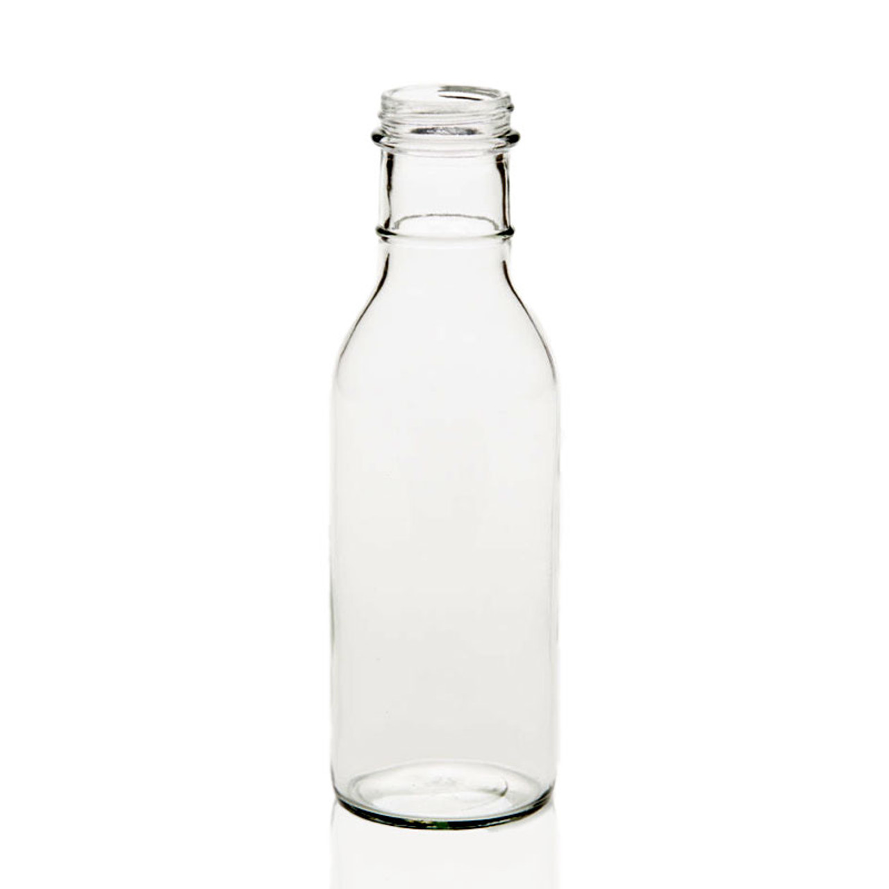 12 oz Clear Glass Ring Neck Bottles (White PP Cap) - 12/Case, Clear Type III 38-400