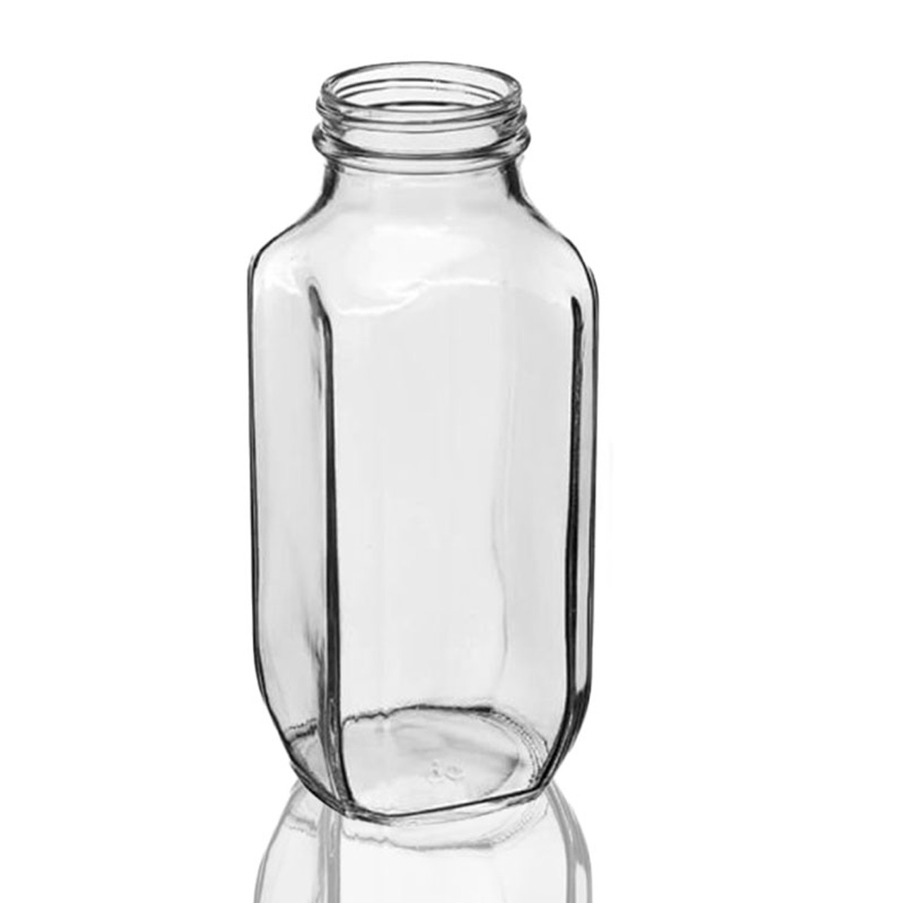 16 oz Clear French Square Glass Bottle with Black Cap