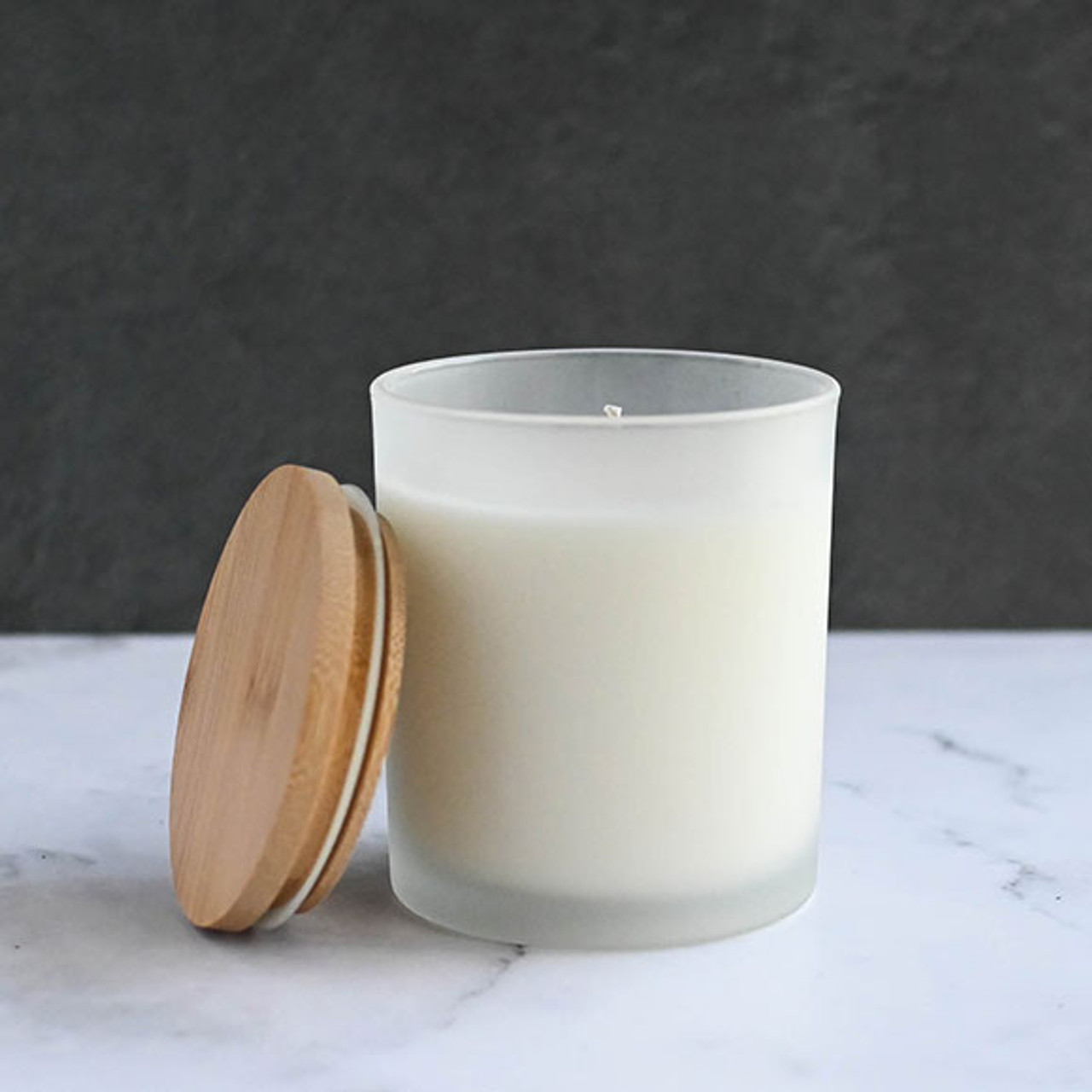 Frosted White Colored Candle Jar – 14.5 oz with Bamboo Lid