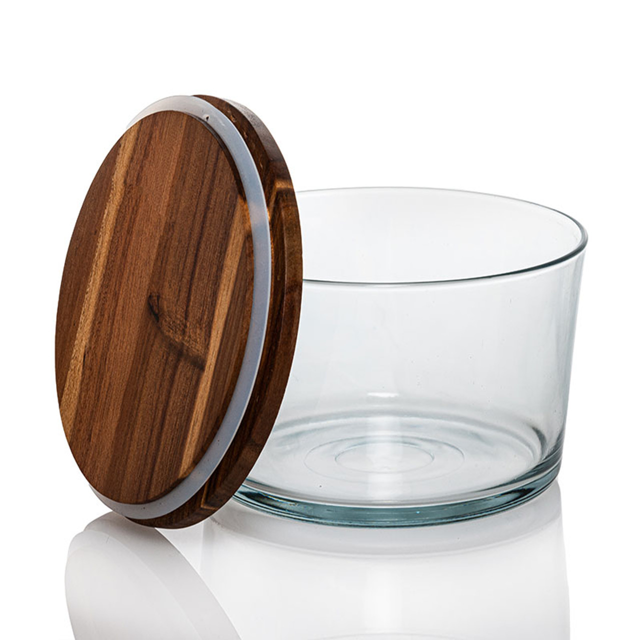 Anchor Hocking Glass Trifle Bowl with Lid, 104 oz, Acacia Wood Lid