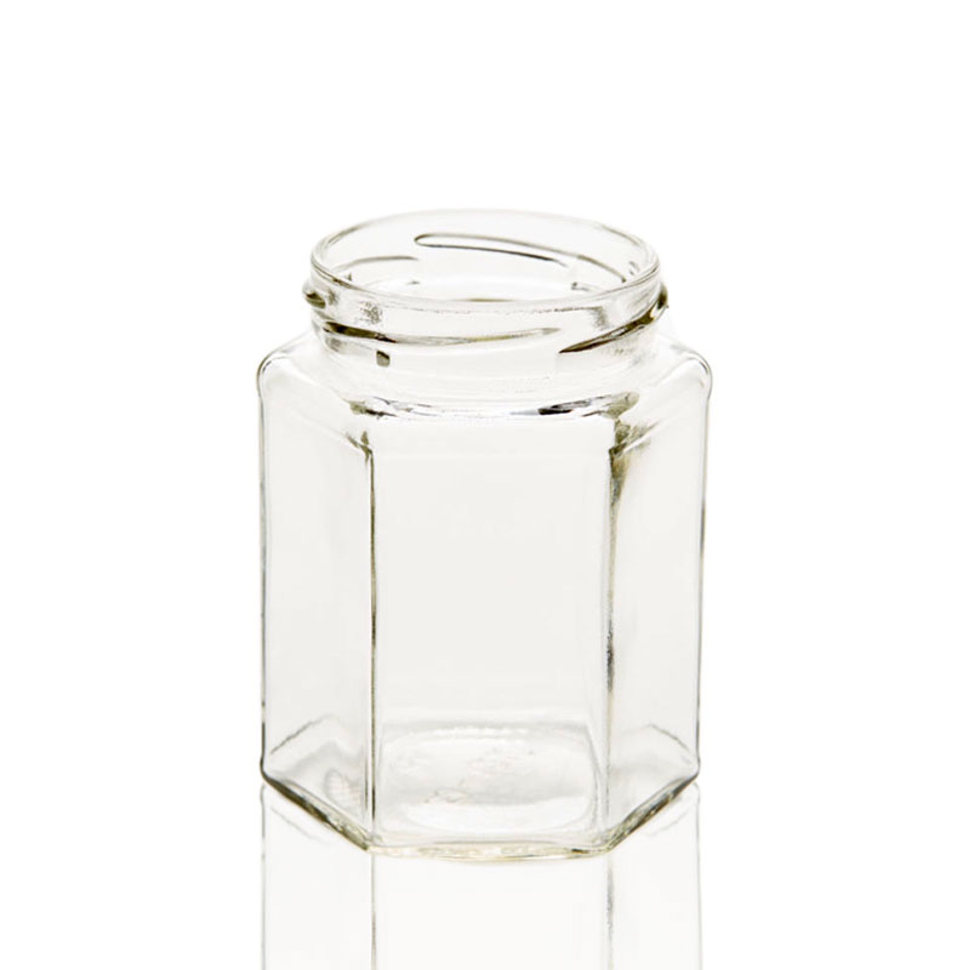 6 oz Oval Hexagon glass canning jars with black plastisol lids