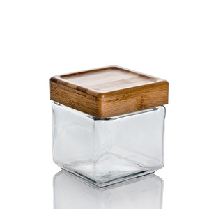 square storage jar with wood lid square storage jar with wood lid