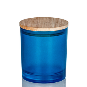 Frosted Blue Candle Jar with Bamboo Lid Frosted Blue Candle Jar with Bamboo Lid