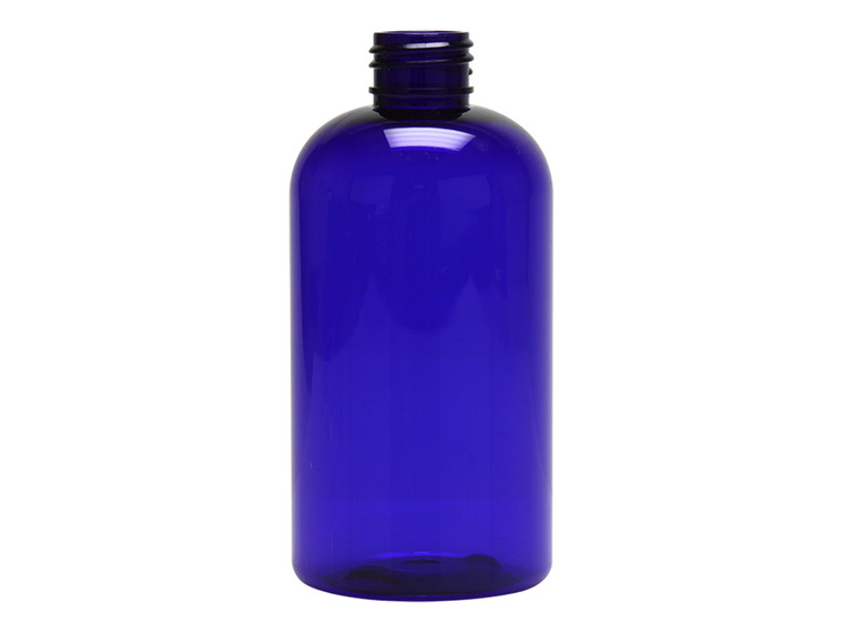 blue plastic boston round bottle