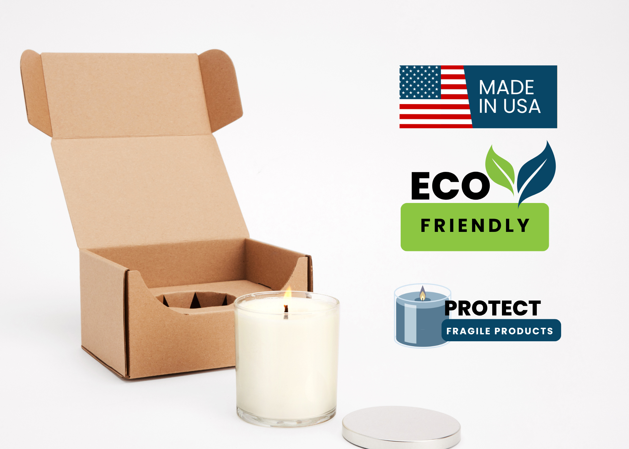 Protective packaging for candle vessels and glass bottles