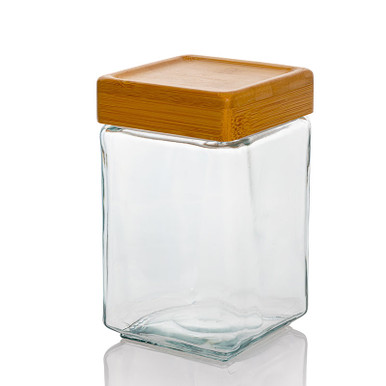 1 Quart Anchor Square Jar with Bamboo Lid - Jar Store