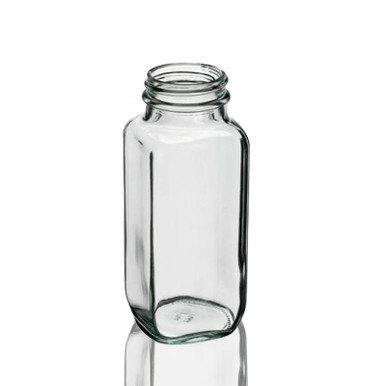 8 oz Clear Glass French Square Bottle with Black Lid