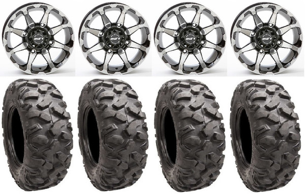 RZR Hd6 14" Machined Wheels 32" Roctane Tires | STI Powersport Set of 4 x STHD6GB14x7+32RTXD5-SSS