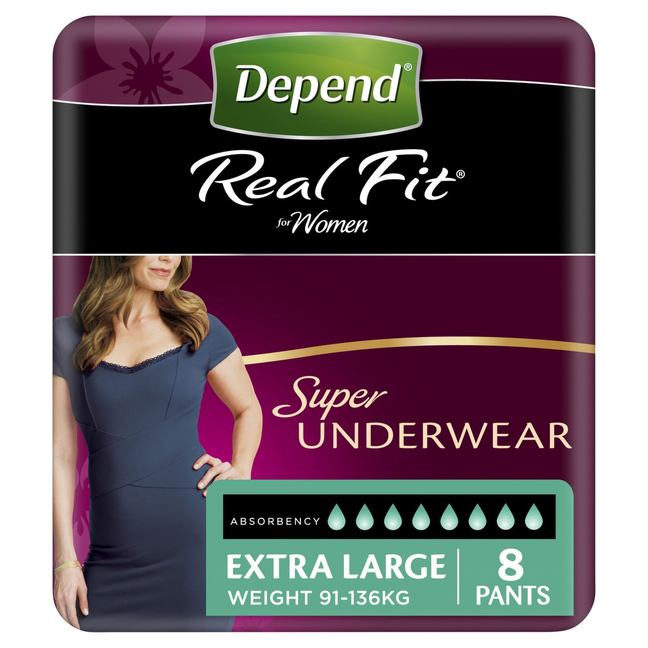 Depend Real Fit Underwear Female Super XL 8 Pack