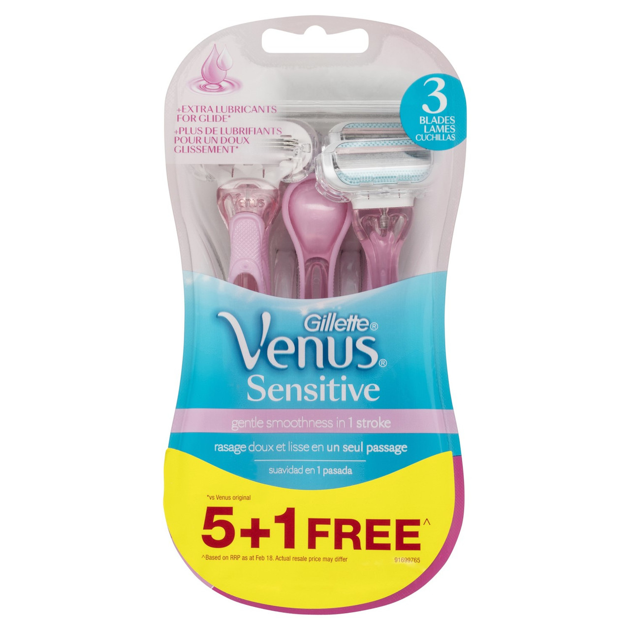 Gillette Venus Sensitive Women's Disposable Razor, 3 Pack