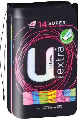 U by Kotex Pads Super with Wings 14 Pack