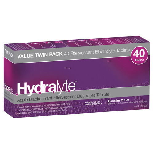 Hydralyte Effervescent Rehydration Apple Blackcurrant 40 Tablets